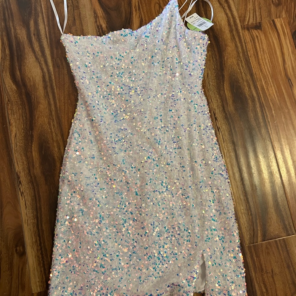 Sequin One-Shoulder Dress from Windsor. New with tags. Perfect for homecoming!